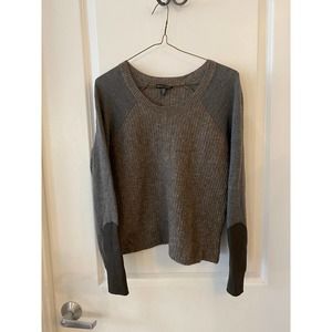 Eileen Fisher Women's Medium Ash Scoop Neck Sweater Top Leather Trim